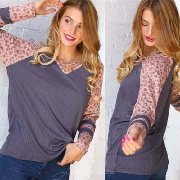 Mauve Criss Cross Animal Print Top - Picture 2 of 7